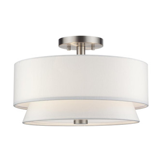 3 Light Brushed Nickel Large Semi-Flush with Hand Crafted Off-White Fabric Hardback Shades (108|60026-91)