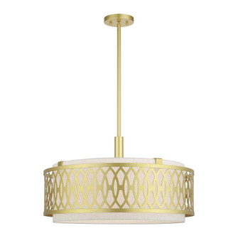 5 Light Soft Gold Pendant Chandelier with Hand Crafted Oatmeal Color Fabric Hardback Shade (108|53435-33)
