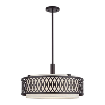 4 Light English Bronze Pendant Chandelier with Hand Crafted Oatmeal Color Fabric Hardback Shade (108|53434-92)