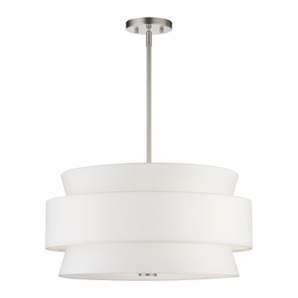 5 Light Brushed Nickel Pendant Chandelier with Hand Crafted Off-White Fabric Hardback Shades (108|60025-91)
