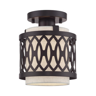 1 Light English Bronze Semi-Flush with Hand Crafted Oatmeal Color Fabric Hardback Shade (108|53431-92)