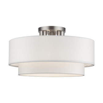 3 Light Brushed Nickel Large Semi-Flush with Hand Crafted Off-White Color Fabric Hardback Shades (108|50306-91)