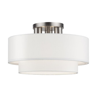 3 Light Brushed Nickel Large Semi-Flush with Hand Crafted Off-White Color Fabric Hardback Shades (108|50305-91)