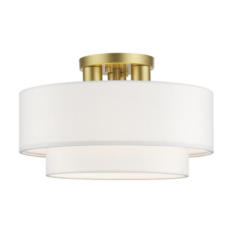 3 Light Soft Gold Large Semi-Flush with Hand Crafted Off-White Color Fabric Hardback Shades (108|50305-33)