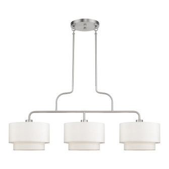 3 Light Brushed Nickel Extra Large Linear Chandelier with Hand Crafted Off-White Fabric Hardback Sha (108|50303-91)