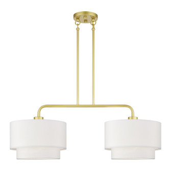 2 Light Soft Gold Large Linear Chandelier with Hand Crafted Off-White Color Fabric Hardback Shades (108|50302-33)