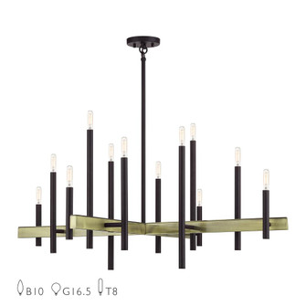 12 Light Bronze Extra Large Foyer Chandelier with Antique Brass Accents (108|49349-07)