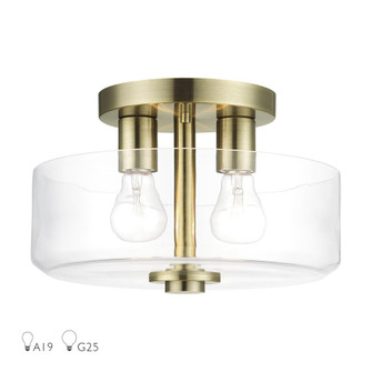 2 Light Antique Brass Medium Semi-Flush with Mouth Blown Clear Glass (108|46122-01)