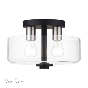 2 Light Black Medium Semi-Flush with Mouth Blown Clear Glass and Brushed Nickel Accents (108|46122-04)
