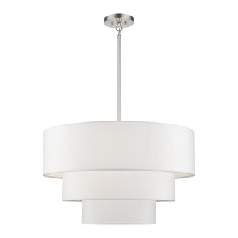 5 Light Brushed Nickel Medium Pendant Chandelier with Hand Crafted Off-White Fabric Hardback Shades (108|41087-91)