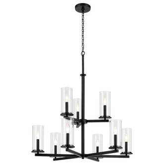 Crosby 32.5'' 9-Light 2-Tier Chandelier with Clear Glass in Black (10687|44014BK)