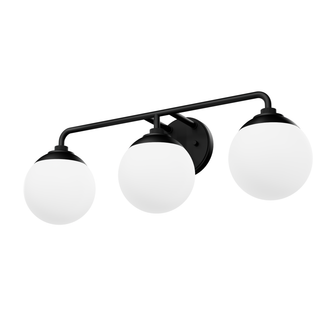 Hunter Hepburn Matte Black with Cased White Glass 3 Light Bathroom Vanity Wall Light Fixture (4797|45226)