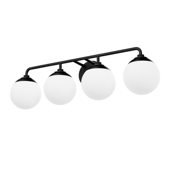 Hunter Hepburn Matte Black with Cased White Glass 4 Light Bathroom Vanity Wall Light Fixture (4797|45221)