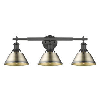 Orwell BLK 3 Light Bath Vanity in Matte Black with Aged Brass shades (36|3306-BA3 BLK-AB)