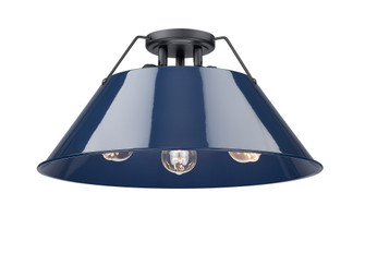 Yep by Golden Lighting Orwell 3-light Flush Mount in Matte Black and Navy Blue shade (36|3306-3FM BLK-NVY)