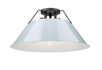 Yep by Golden Lighting Orwell 3-light Flush Mount in Matte Black and Dusky Blue shade (36|3306-3FM BLK-DB)