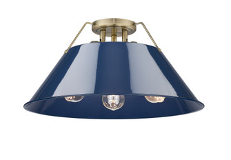 Yep by Golden Lighting Orwell 3-light Flush Mount in Aged Brass and Navy Blue shade (36|3306-3FM AB-NVY)