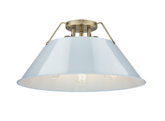 Yep by Golden Lighting Orwell 3-light Flush Mount in Aged Brass and Dusky Blue shade (36|3306-3FM AB-DB)