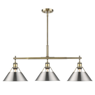 Orwell AB 3 Light Linear Pendant in Aged Brass with Pewter shades (36|3306-LP AB-PW)