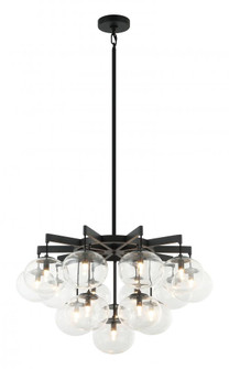 16 LT 32'' DIAM ''BULBUS'' MATTE BLACK/CEILING CLEAR GLASS CHANDELIER LED G9 LED 10W (3605|C38116MB)