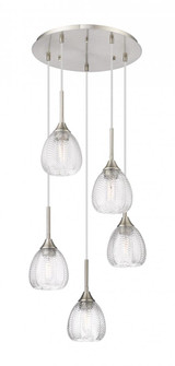 Berkshire - 5 Light - 19 inch - Brushed Satin Nickel - Cord Hung - Multi Pendant (3442|323-5P-SN-G323-6CL)