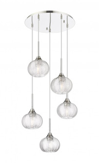 Berkshire - 5 Light - 20 inch - Polished Nickel - Cord Hung - Multi Pendant (3442|323-5P-PN-G323-7CL)
