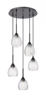Berkshire - 5 Light - 19 inch - Matte Black - Cord Hung - Multi Pendant (3442|323-5P-BK-G323-6CL)