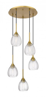 Berkshire - 5 Light - 19 inch - Brushed Brass - Cord Hung - Multi Pendant (3442|323-5P-BB-G323-6CL)