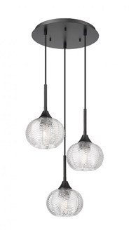 Berkshire - 3 Light - 15 inch - Matte Black - Cord Hung - Multi Pendant (3442|323-3P-BK-G323-7CL)