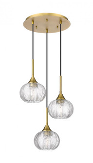 Berkshire - 3 Light - 15 inch - Brushed Brass - Cord Hung - Multi Pendant (3442|323-3P-BB-G323-7CL)
