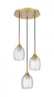 Berkshire - 3 Light - 20 inch - Brushed Brass - Cord Hung - Multi Pendant (3442|323-3P-BB-G323-5CL)