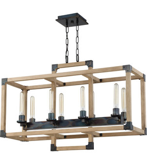 Cubic 8 Light Linear Chandelier in Fired Steel with Natural Wood (20|41528-FSNW)