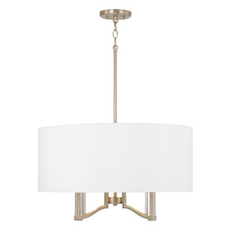 4-Light Pendant in Matte Brass with Clear Acrylic Accents and White Fabric Shade (42|357041MA)