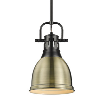 Yep by Golden Lighting Duncan 1-light 9in Rod Hung Pendant in Matte Black and Aged Brass shade (36|3604-S BLK-AB)