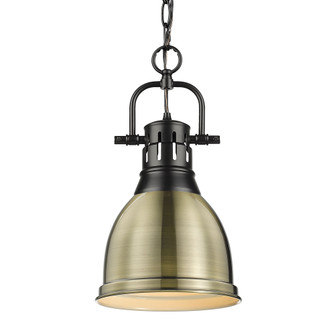 Yep by Golden Lighting Duncan 1-light 9in Chain Hung Pendant in Matte Black and Aged Brass shade (36|3602-S BLK-AB)