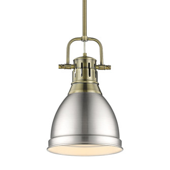 Yep by Golden Lighting Duncan 1-light 9in Rod Hung Pendant in Aged Brass and Pewter shade (36|3604-S AB-PW)