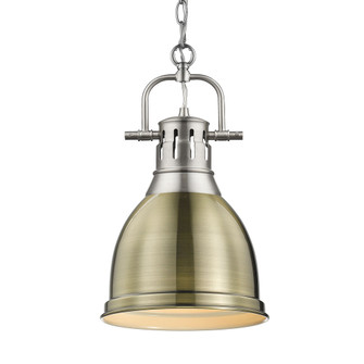 Yep by Golden Lighting Duncan 1-light 9in Chain Hung Pendant in Pewter and Aged Brass shade (36|3602-S PW-AB)