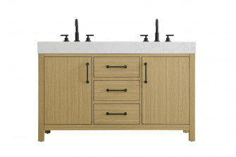 54 inch Double Bathroom Vanity In Honey Brown (758|VF60654DMHB)