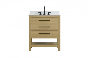 30 inch Single Bathroom Vanity in Honey Brown with backsplash (758|VF60530MHB-BS)