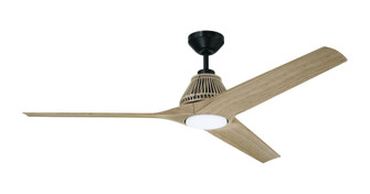 Sea Scape 56'' 3-Blade Indoor/Outdoor (Wet) Ceiling Fan in Flat Black w/ Light Wood Grain Blades; (20|SEA56FB3)