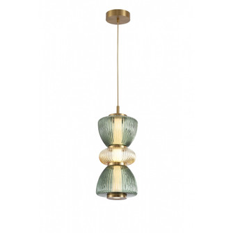 Rosewood 9''W LED Pendant in Brass with Green/Gold Glass (4450|HF8970-GYG)