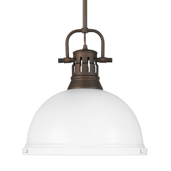 Yep by Golden Lighting Duncan 1-light 14in Rod Hung Pendant in Rubbed Bronze and Matte White shade (36|3604-L RBZ-WHT)