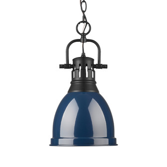 Yep by Golden Lighting Duncan 1-light 9in Chain Hung Pendant in Matte Black and Navy Blue shade (36|3602-S BLK-NVY)