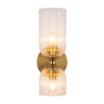 Nelly 12-in Brushed Gold/Clear Ribbed Glass Socket Damp-Rated Wall/Vanity Light (7713|WV442612BGCR)