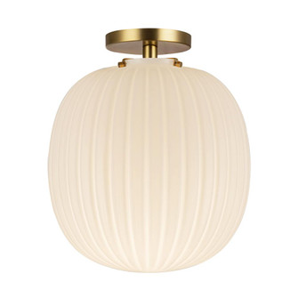 Cherise 12-in Brushed Gold/Glossy Ribbed Opal Glass Socket Semi-Flush Mount (7713|SF579112BGGR)