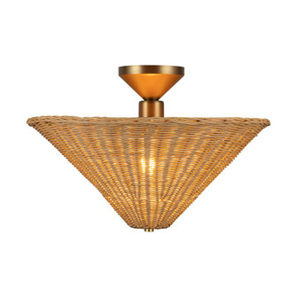 Bridgette 16-in Brushed Gold/Rattan Socket Semi-Flush Mount (7713|SF497016BGRA)