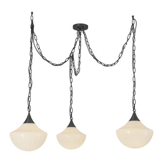 Farrah 3-Light Matte Black/Glossy Ribbed Opal Glass Socket Multi Pendant (7713|MP651312MBGR)