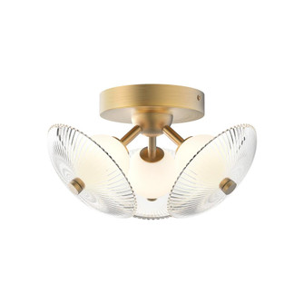 Hera 12-in Brushed Gold/Clear Ribbed Glass Dimmable LED Flush Mount (7713|FM417604BGCR-UNV)