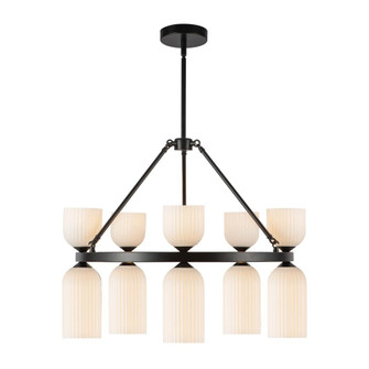 Nelly 26-in Matte Black/Glossy Ribbed Opal Glass Socket Chandelier (7713|CH442626MBGR)