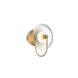 Hera 9-in Brushed Gold/Clear Ribbed Glass Damp-Rated Dimmable LED Wall/Vanity Light (7713|WV417801BGCR-UNV)